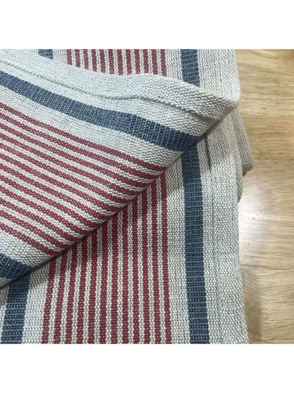 World Market Jute Striped Table Runner 16x90 Rectangle Theme Red Blue Tan